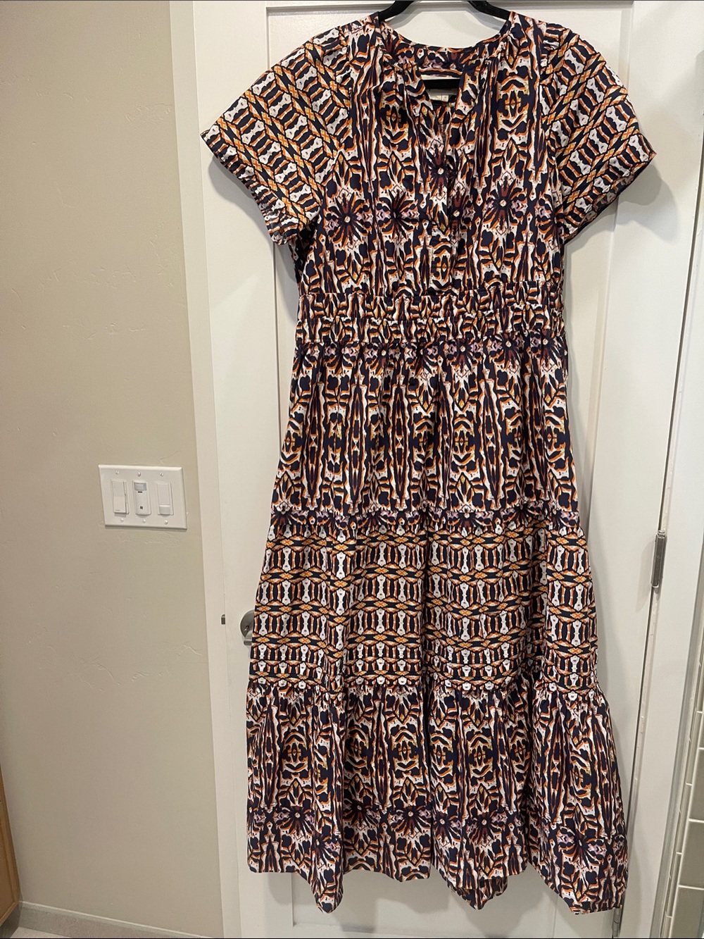 Anthropologie Sommerset Geometric Print Maxi Dress in Navy and Brown Sz 1X